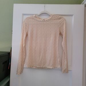 Free People Cream and Brown Polka Dot Long Sleeve Top